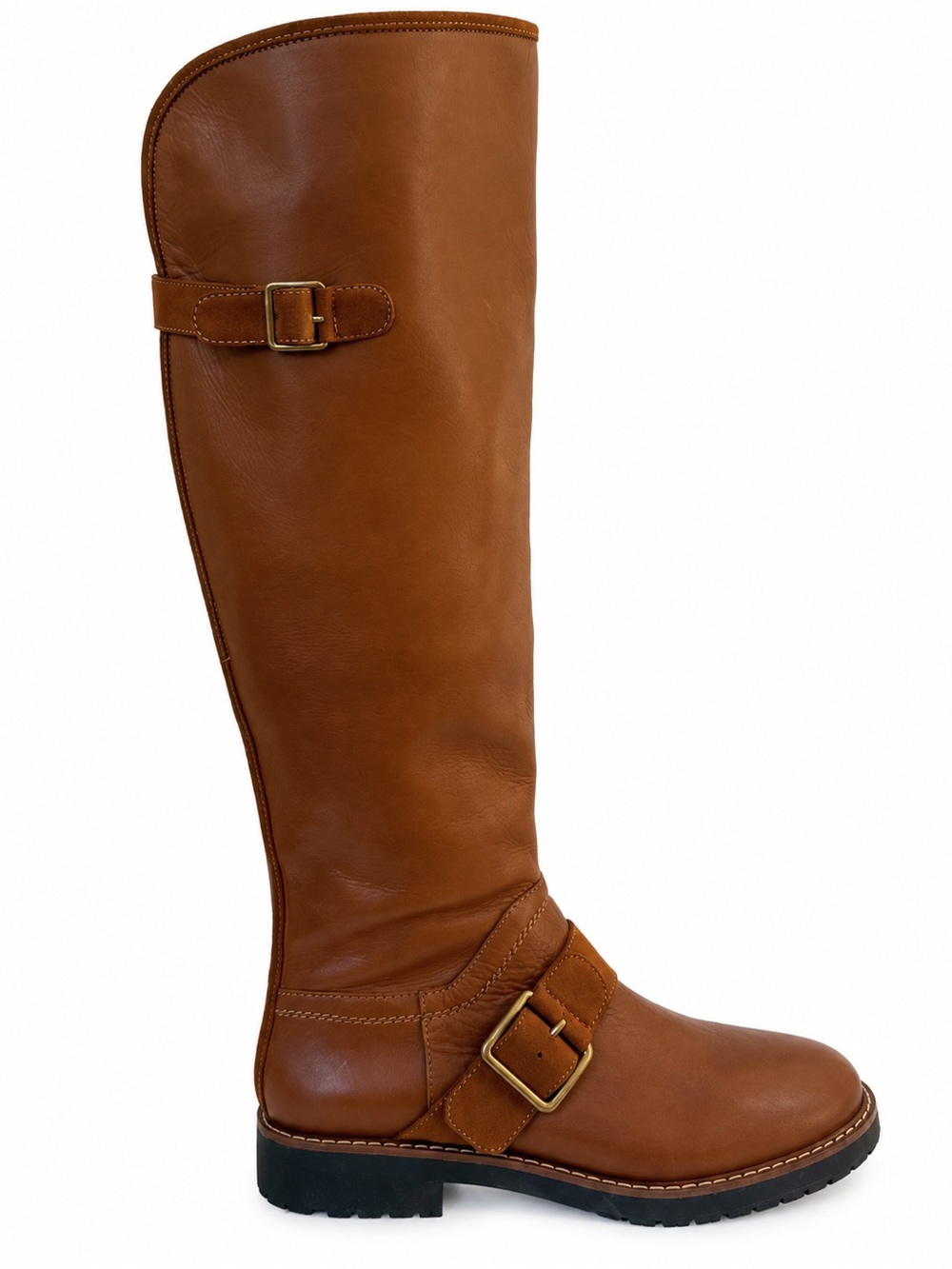 Franco Sarto Cutler Brown Leather Suede Buckle Zip Knee High Riding Boots Size 6